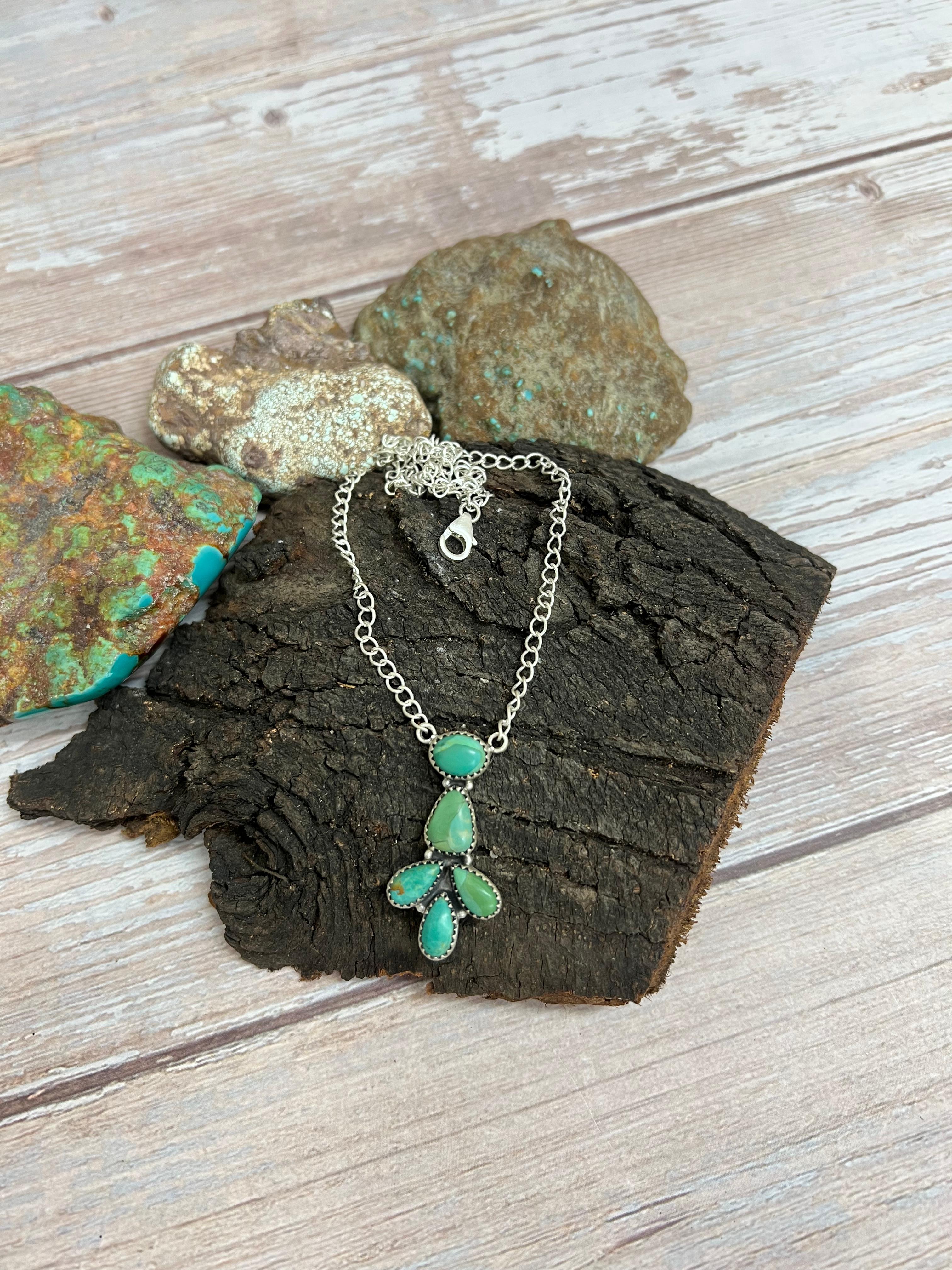 Handmade Sterling Silver Kingman Turquoise Necklace with Signed Nizhoni