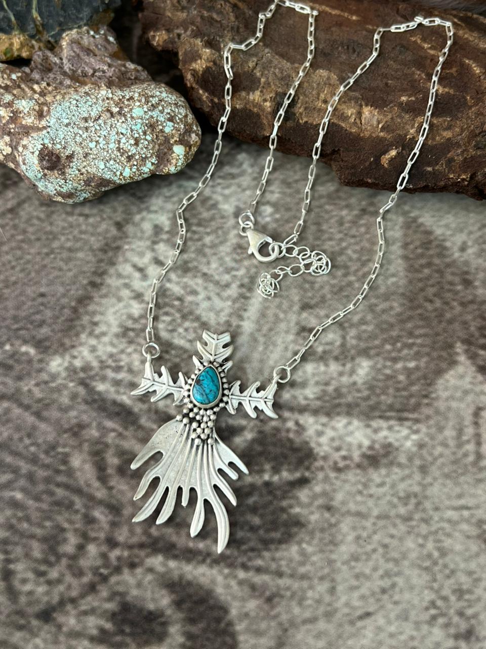 Handmade Sterling Silver Kingman Turquoise Necklace "Signed Nizhoni"