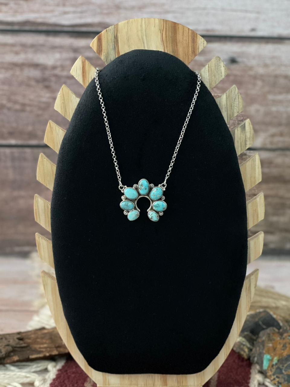 Handmade Sterling Silver White Water Turquoise Naja Necklace "Signed Nizhoni"