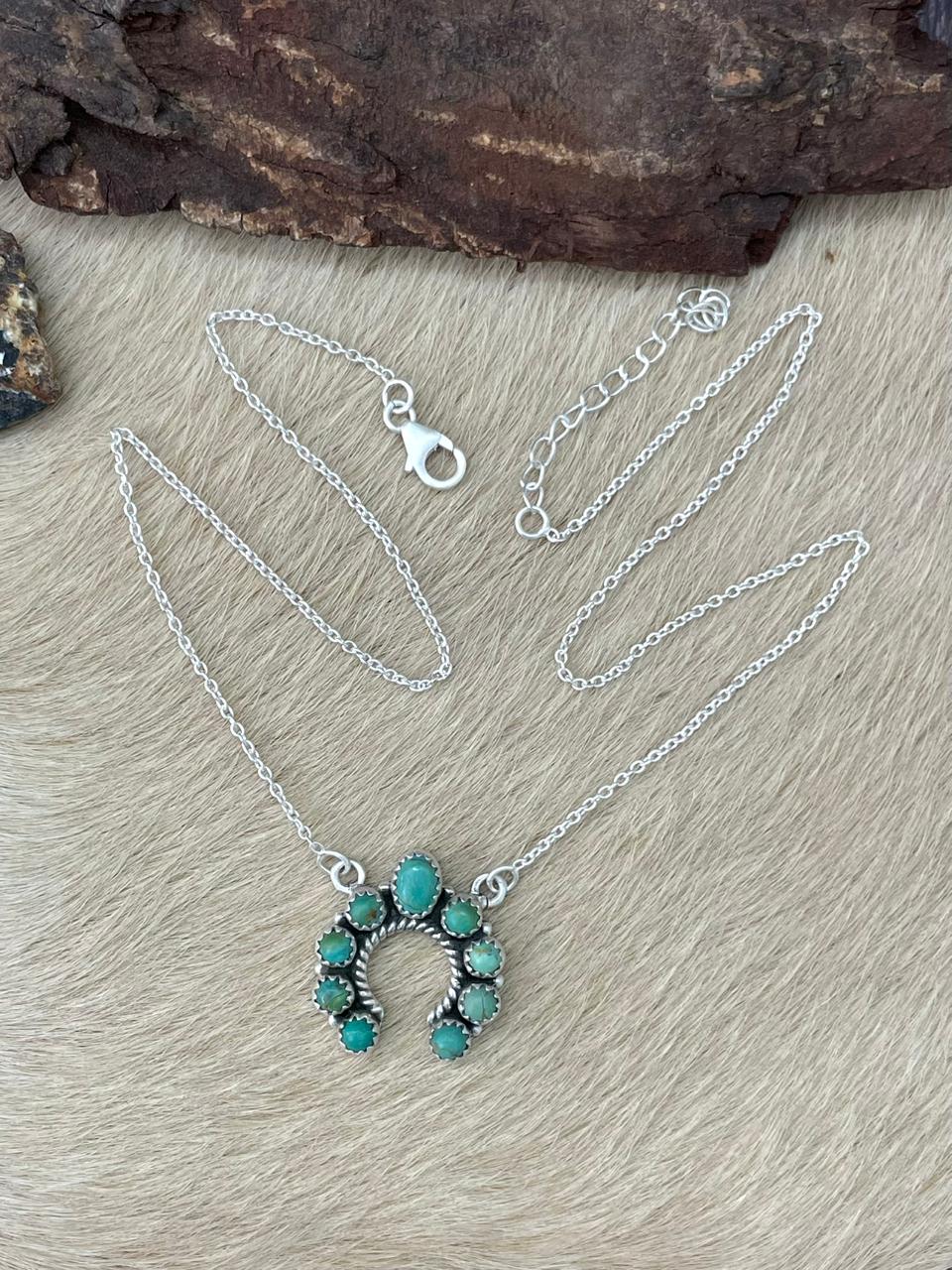 Handmade Sterling Silver Kingman Turquoise Naja Necklace "Signed Nizhoni"