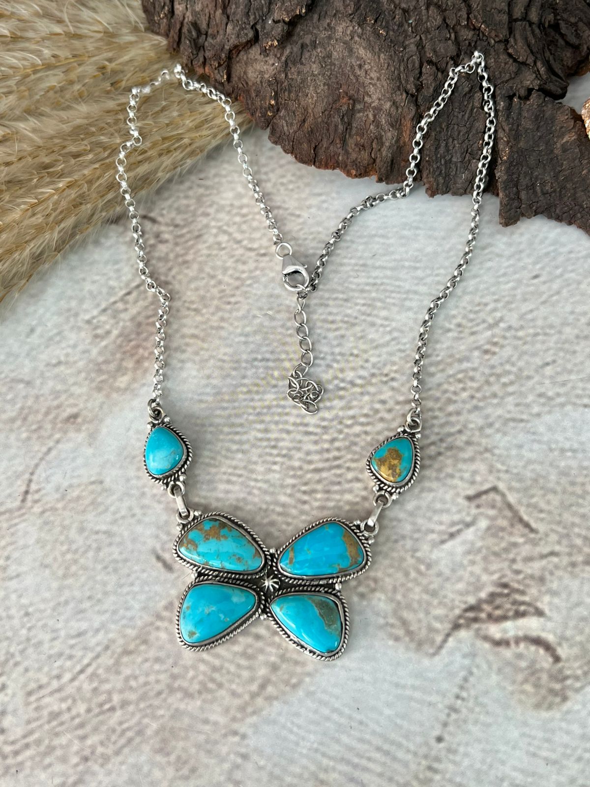 Handmade Sterling Silver Santa Maria Turquoise Butterfly Necklace "Signed Nizhoni"