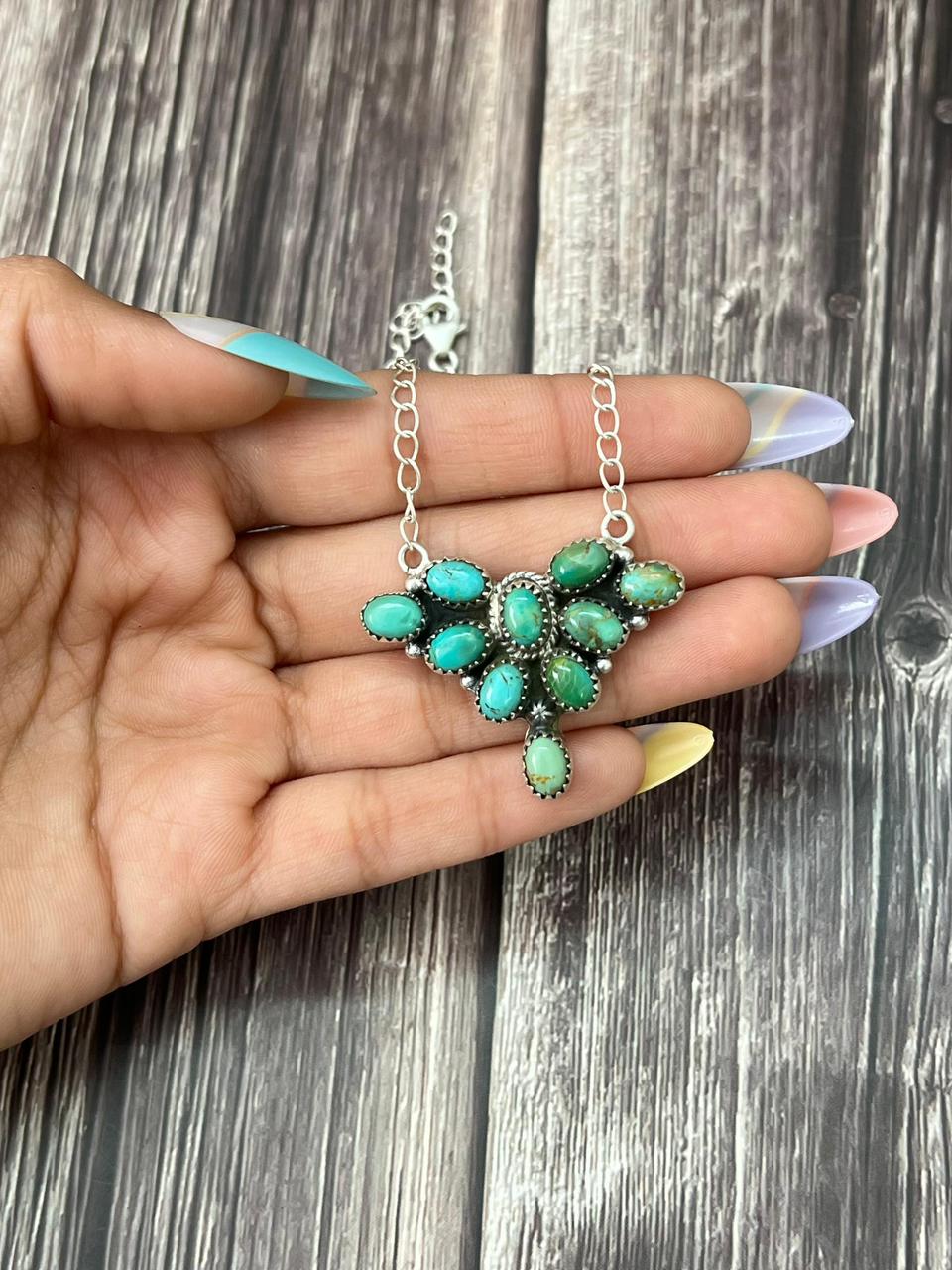 Handmade Sterling Silver Kingman Turquoise Necklace "Signed Nizhoni"