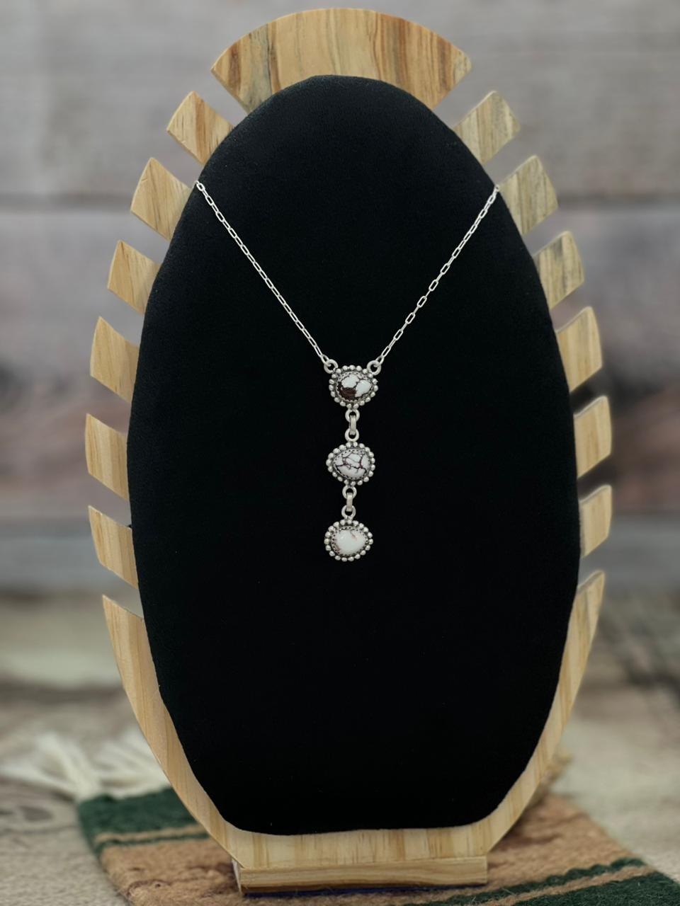 Handmade Sterling Silver Wild Horse Magnesite Necklace "Signed Nizhoni" (8)