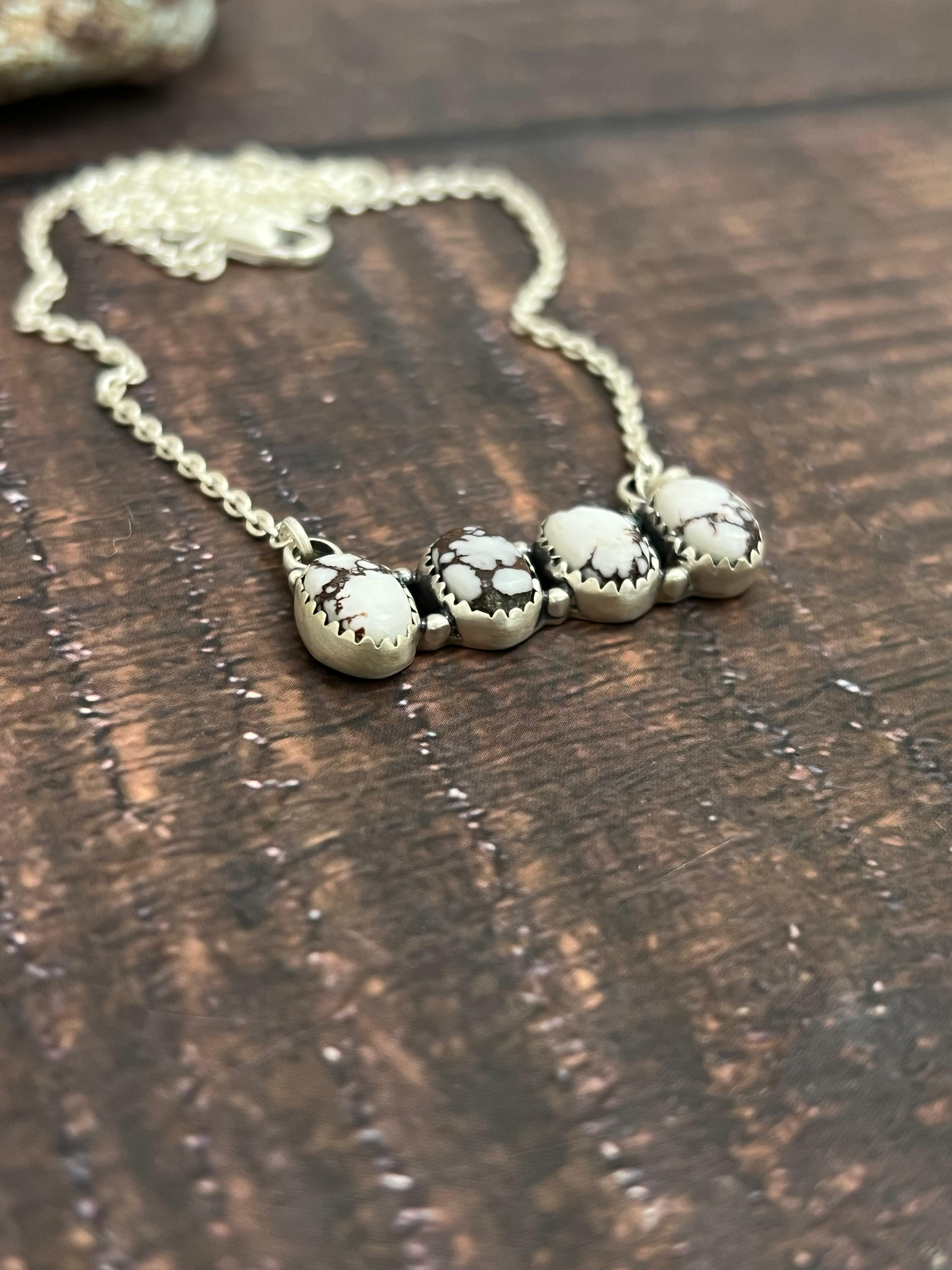 Handmade Sterling Silver Wild Horse Turquoise Necklace with Signed Nizhoni