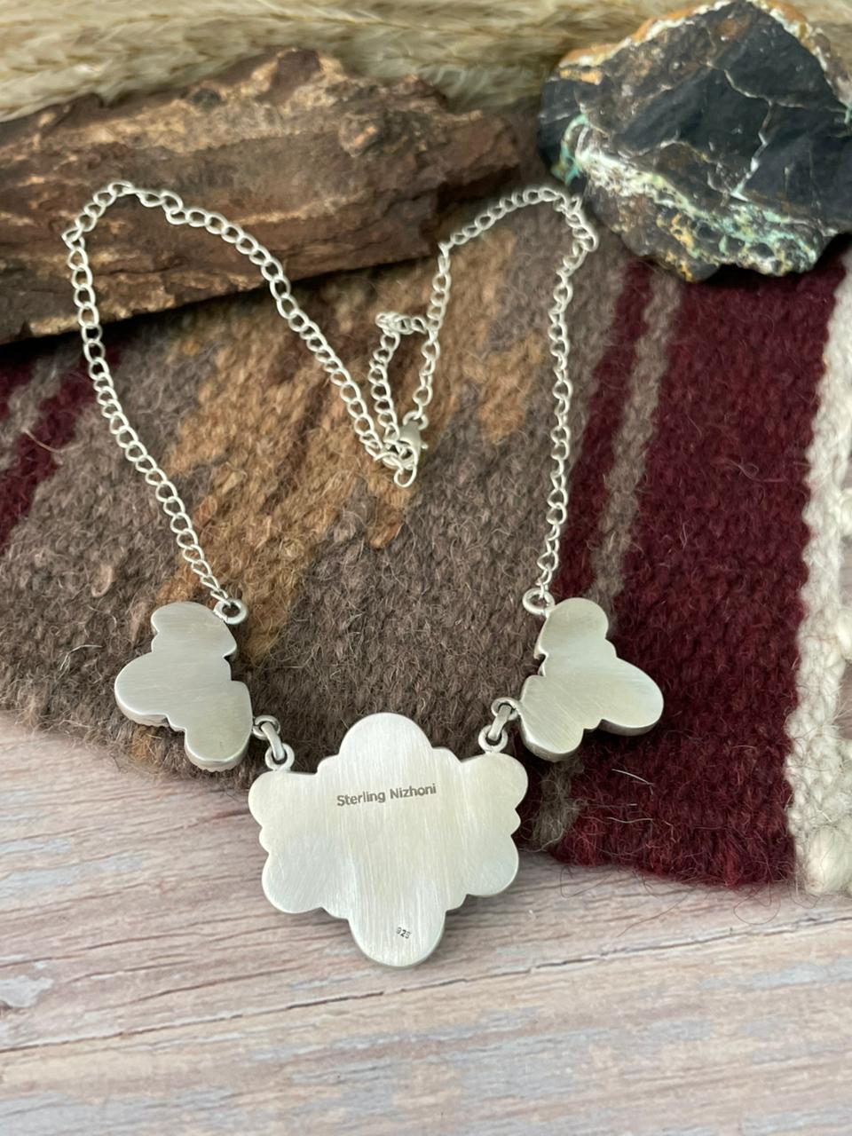 Handmade Sterling Silver Blackjack Turquoise Necklace "Signed Nizhoni"