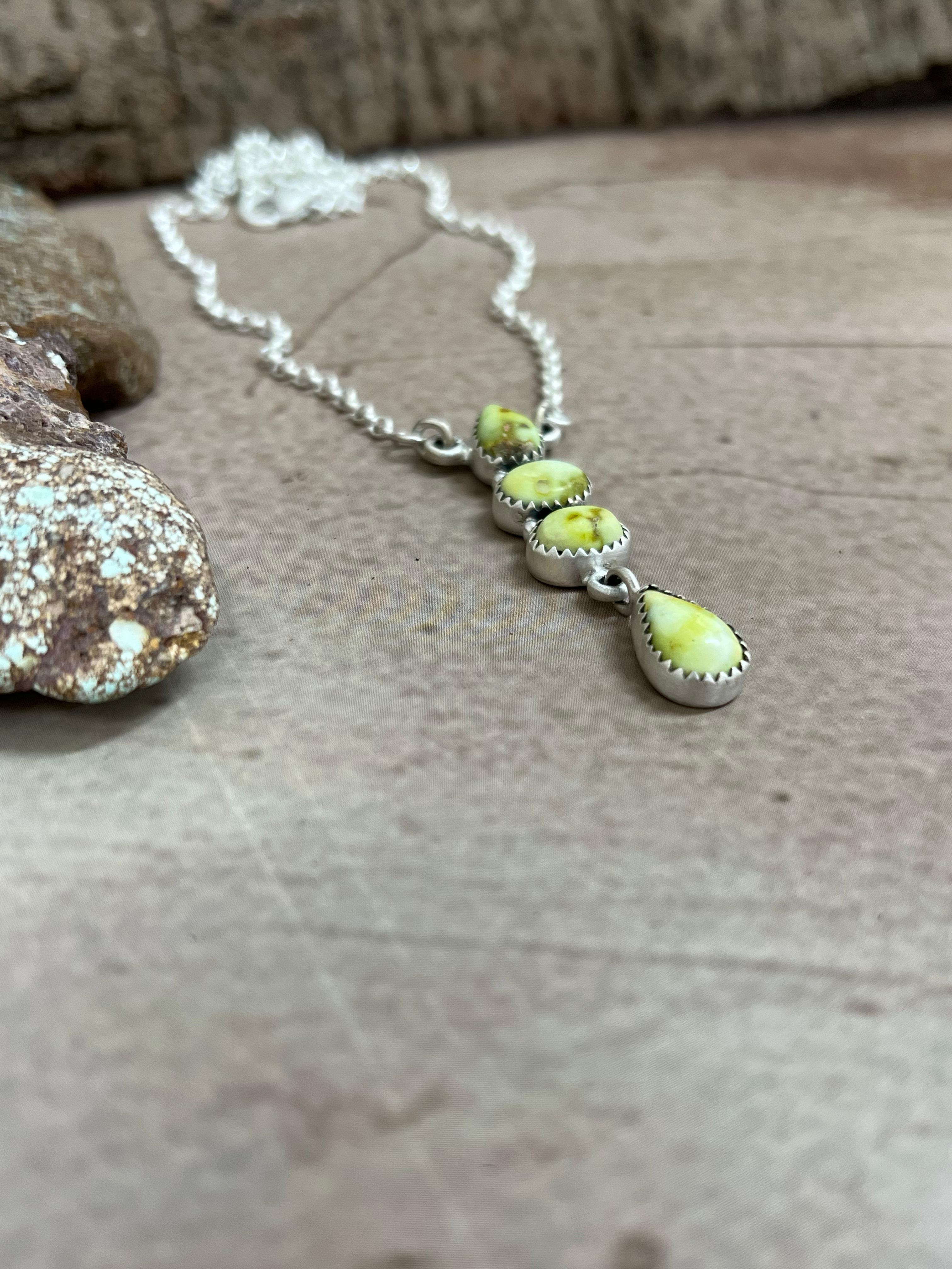 Handmade Sterling Silver Palomino Turquoise Necklace with Signed Nizhoni