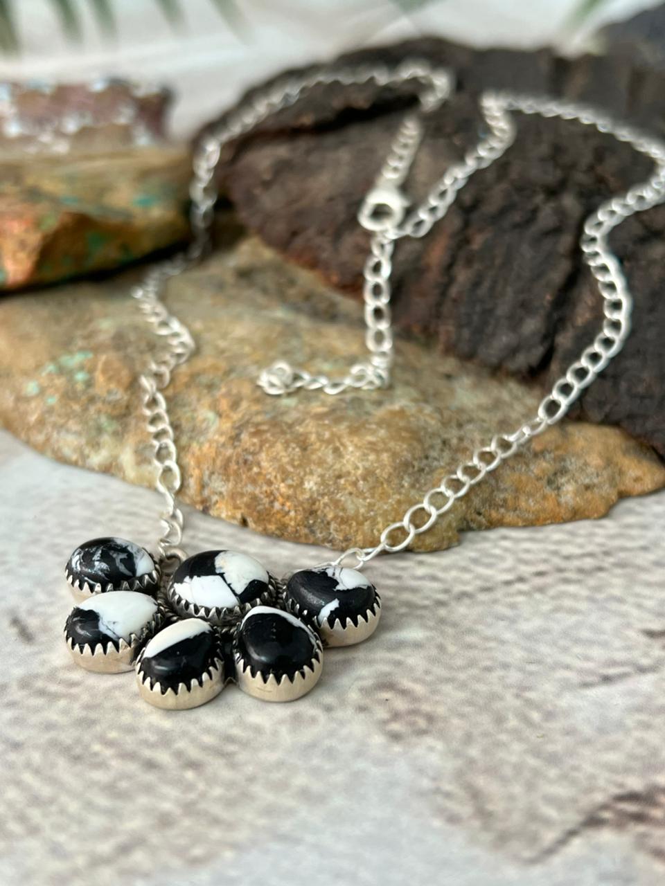 Handmade Sterling Silver White Buffalo Necklace "Signed Nizhoni"