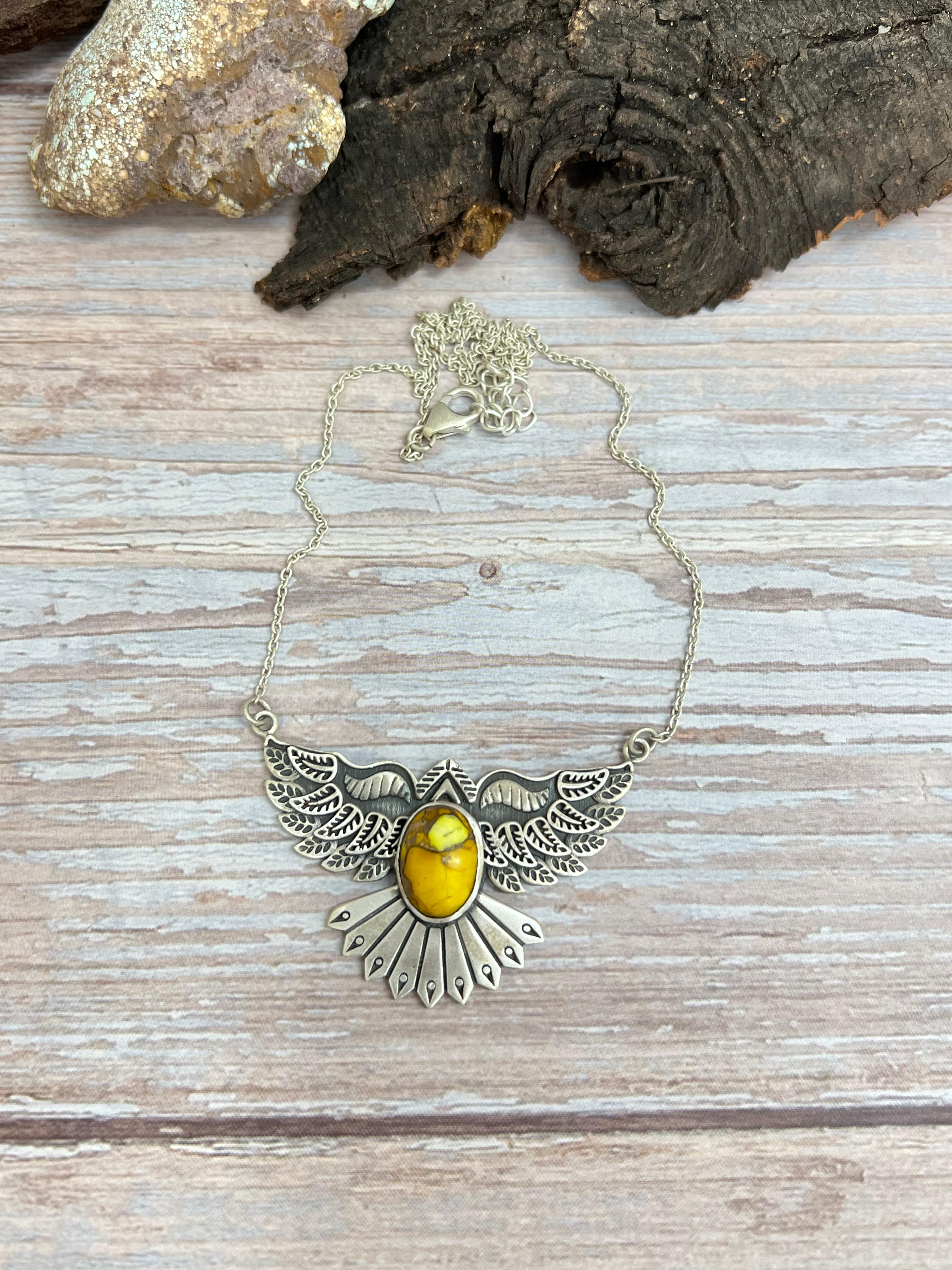 Handmade Sterling Silver Honey Dahlia Necklace with Signed Nizhoni