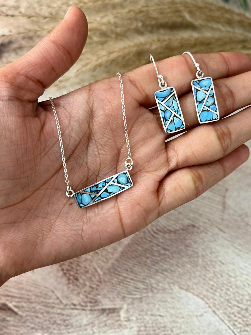 Handmade Sterling Silver Multi Stone INLAY Necklace Earrings Set "Signed Nizhoni"
