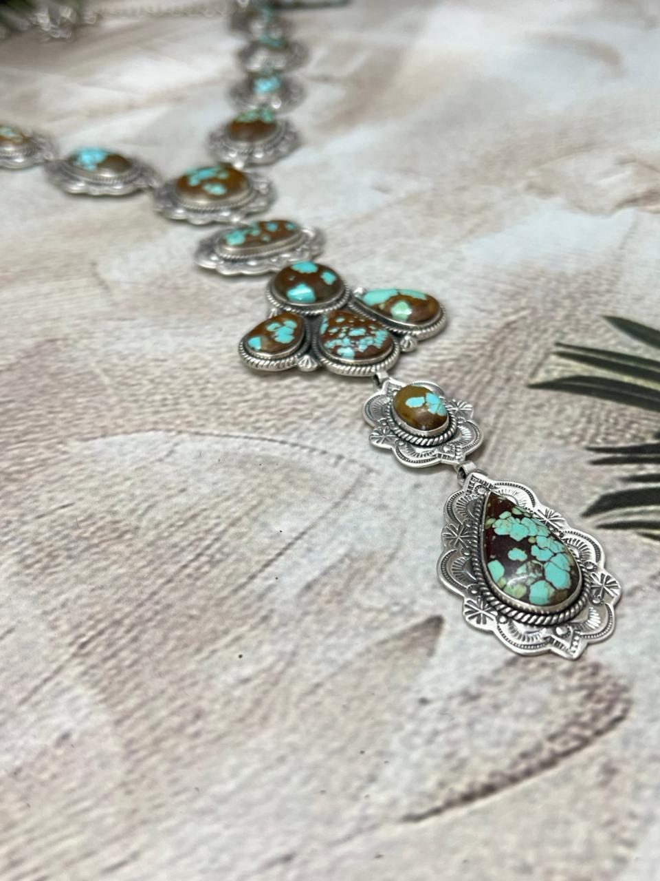 Handmade Sterling Silver Number 8 Turquoise Lariat Necklace with Signed Nizhoni