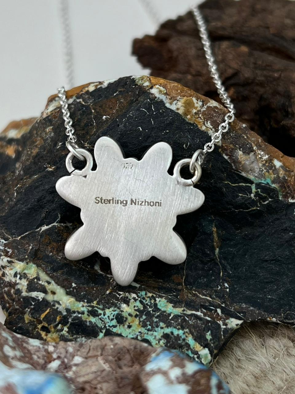 Handmade Sterling Silver White Buffalo Necklace "Signed Nizhoni"
