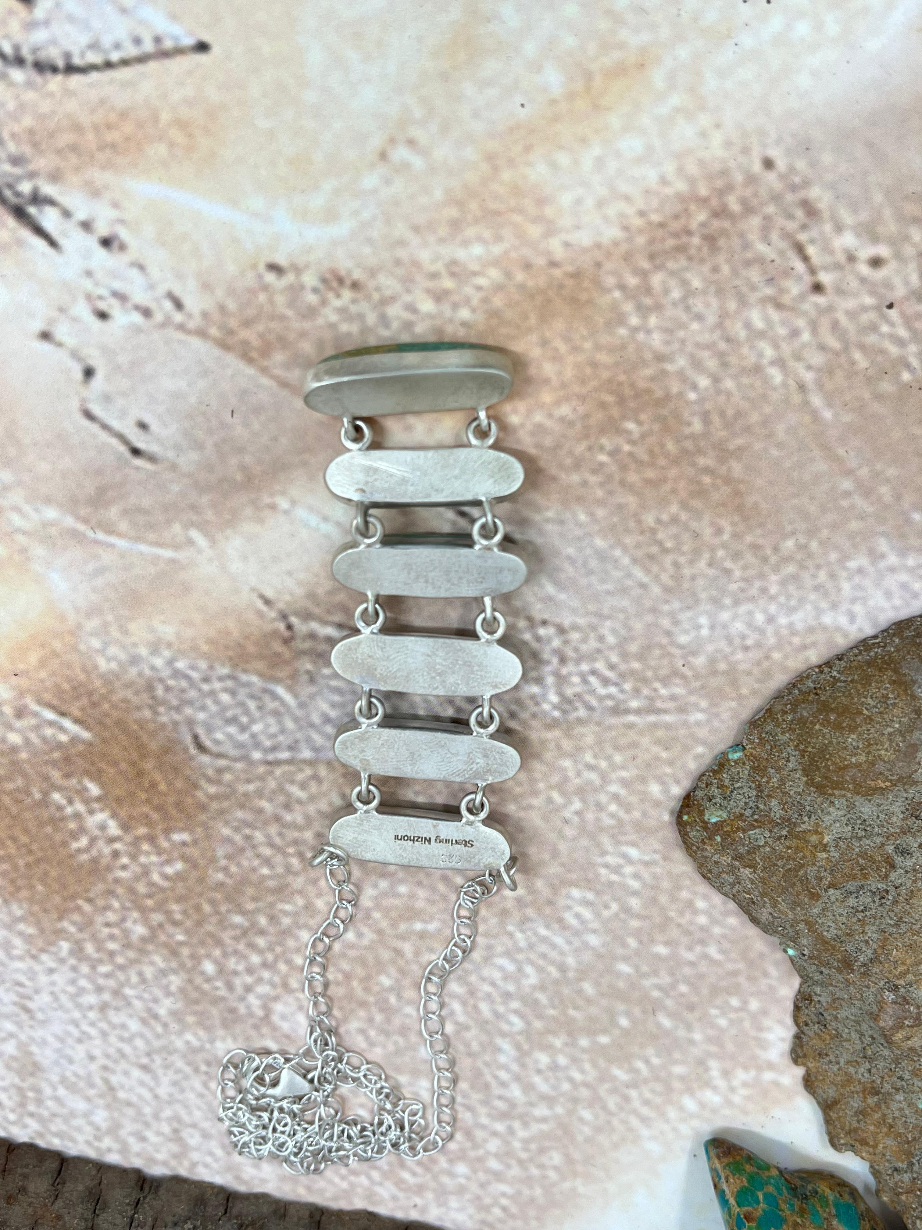 Handmade Sterling Silver Royston Turquoise Stairs Style Necklace with Signed Nizhoni