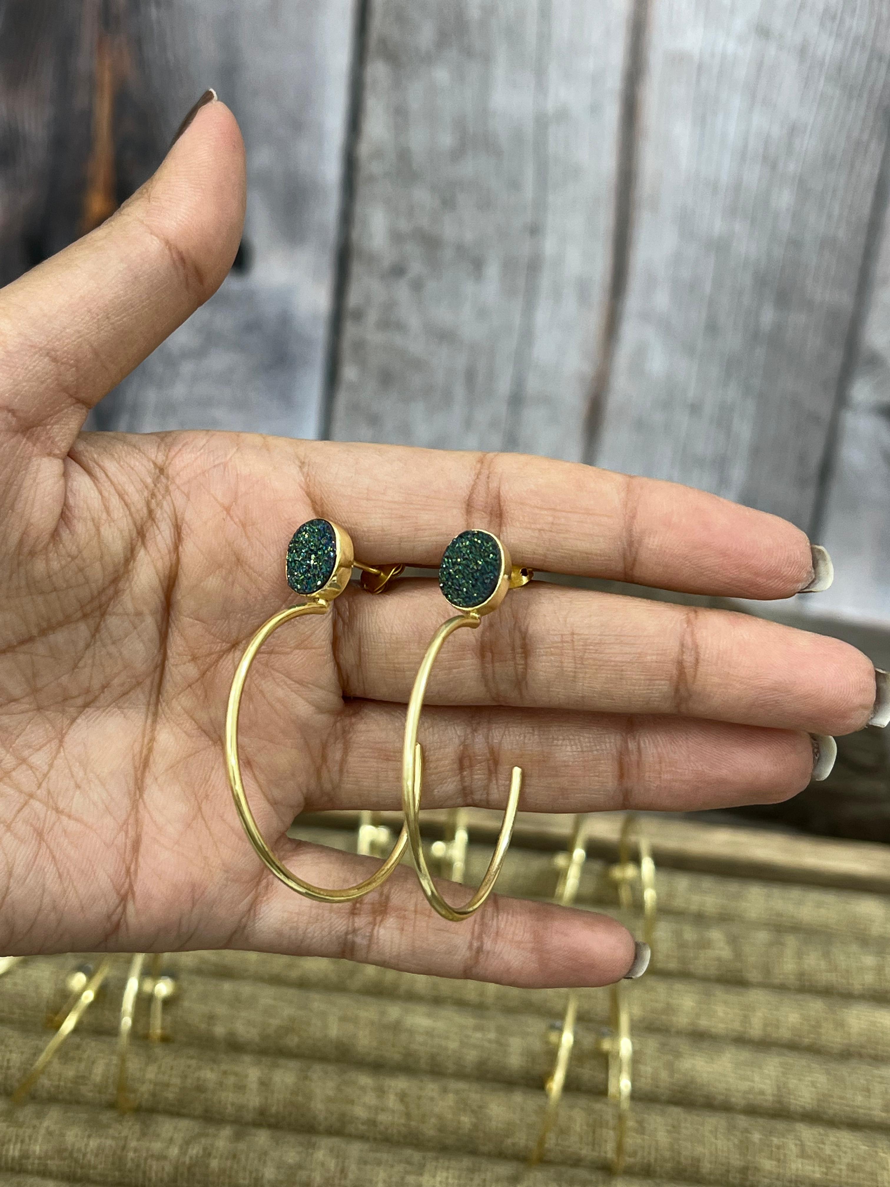 “The Boho Collection” Handmade Natural Druzy Open Hoop Earrings