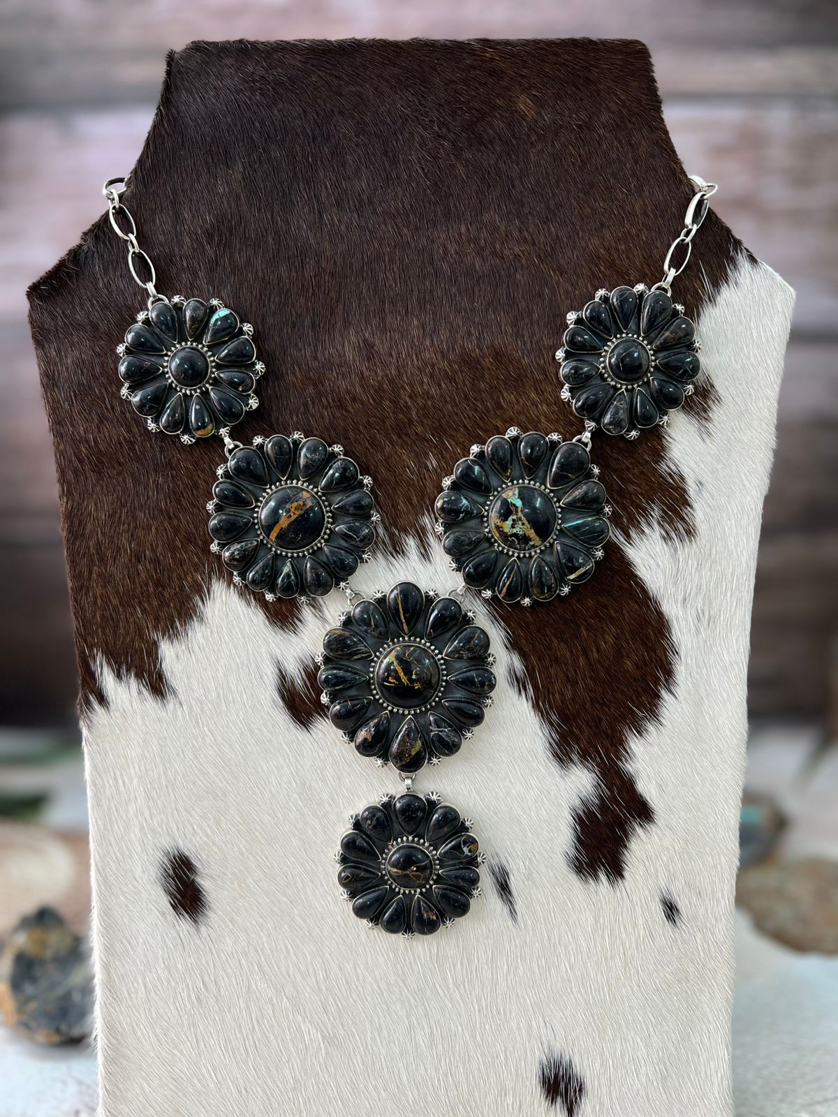 Handmade Sterling Silver Blackjack Turquoise Necklace "Signed Nizhoni"