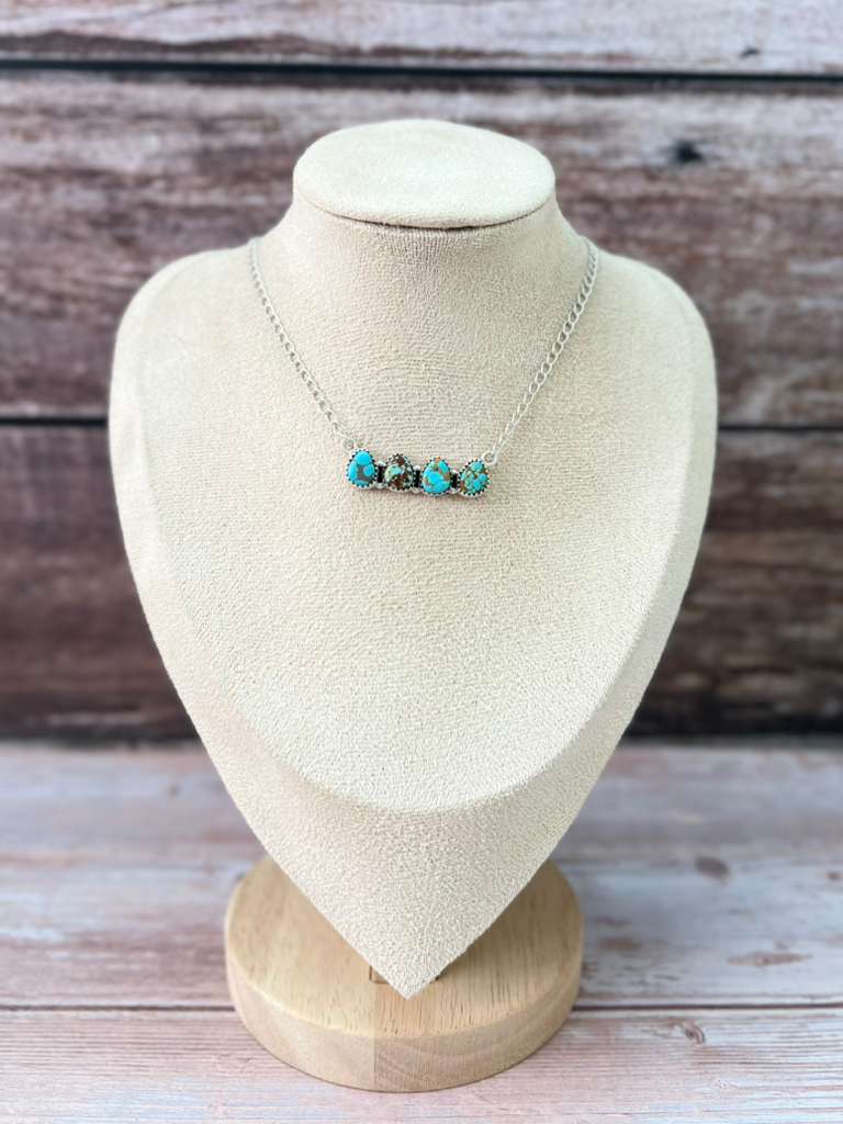 Handmade Sterling Silver Number 8 Turquoise Necklace with Signed Nizhoni