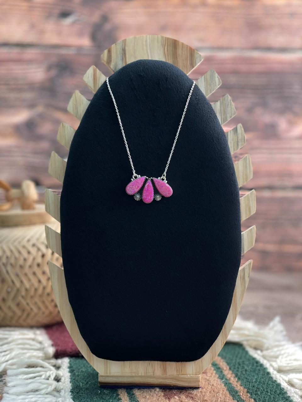 Handmade Sterling Silver Hot Pink Necklace "Signed Nizhoni"