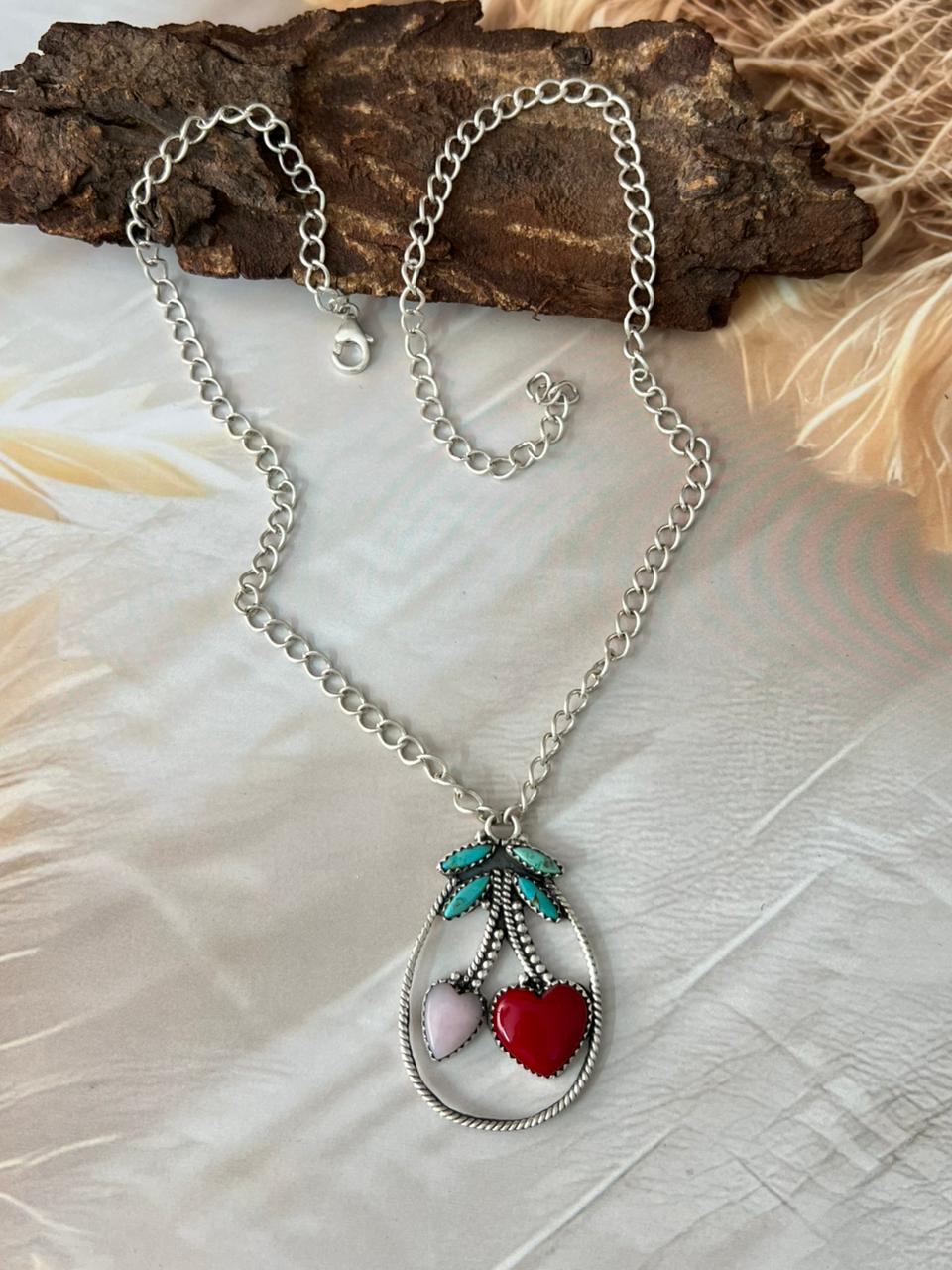Handmade Sterling Silver Multi Stone Cherry Necklace "Signed Nizhoni"