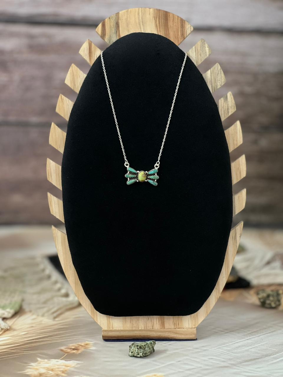 Handmade Sterling Silver Kingman with Palomino Turquoise Necklace "Signed Nizhoni"