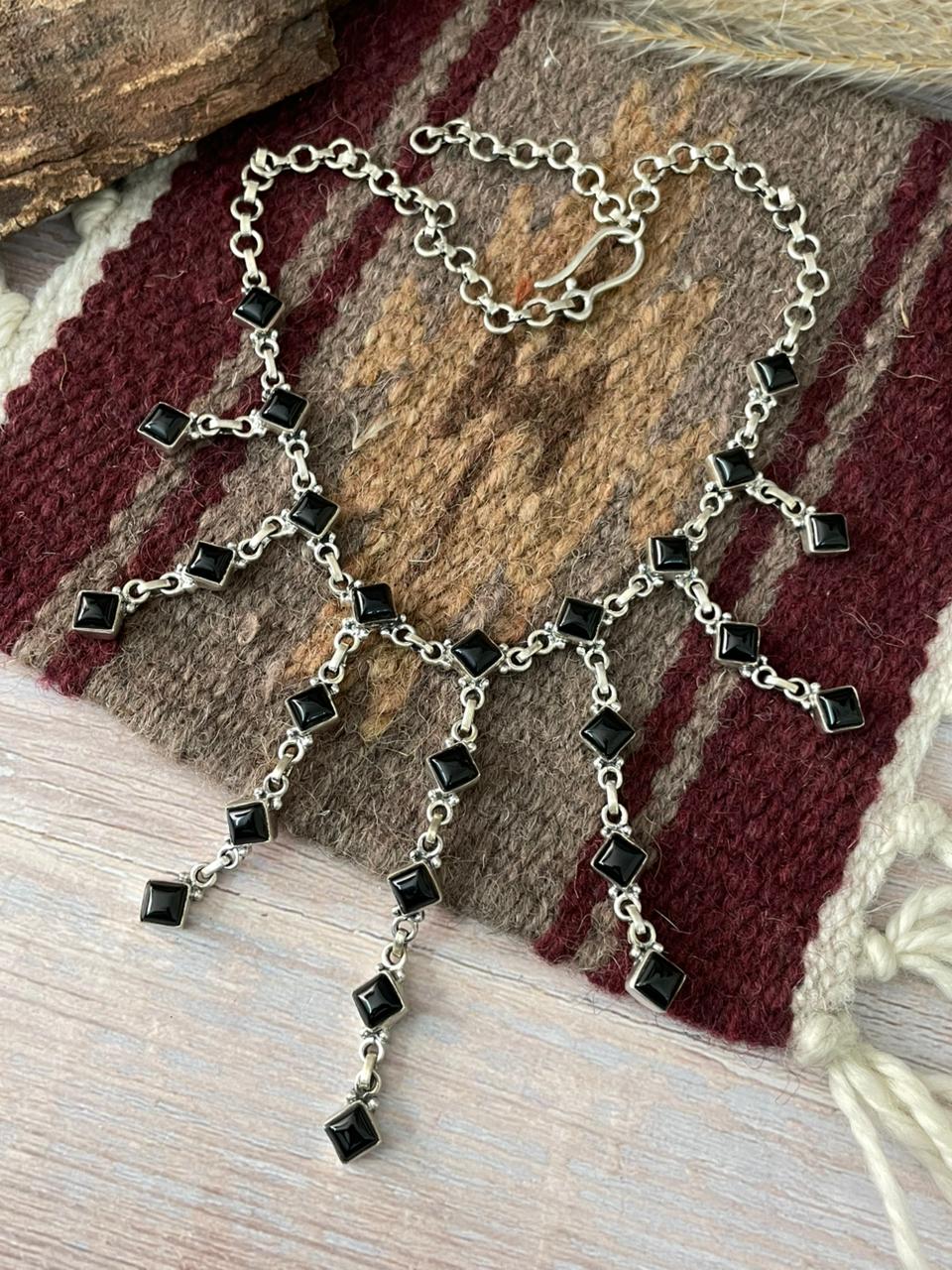 Handmade Sterling Silver Black Onyx Choker Necklace "Signed Nizhoni"