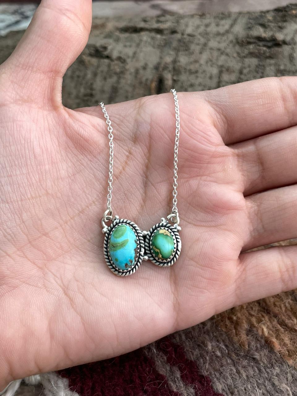 Handmade Sterling Silver Sonoran Mountain Turquoise Necklace "Signed Nizhoni"