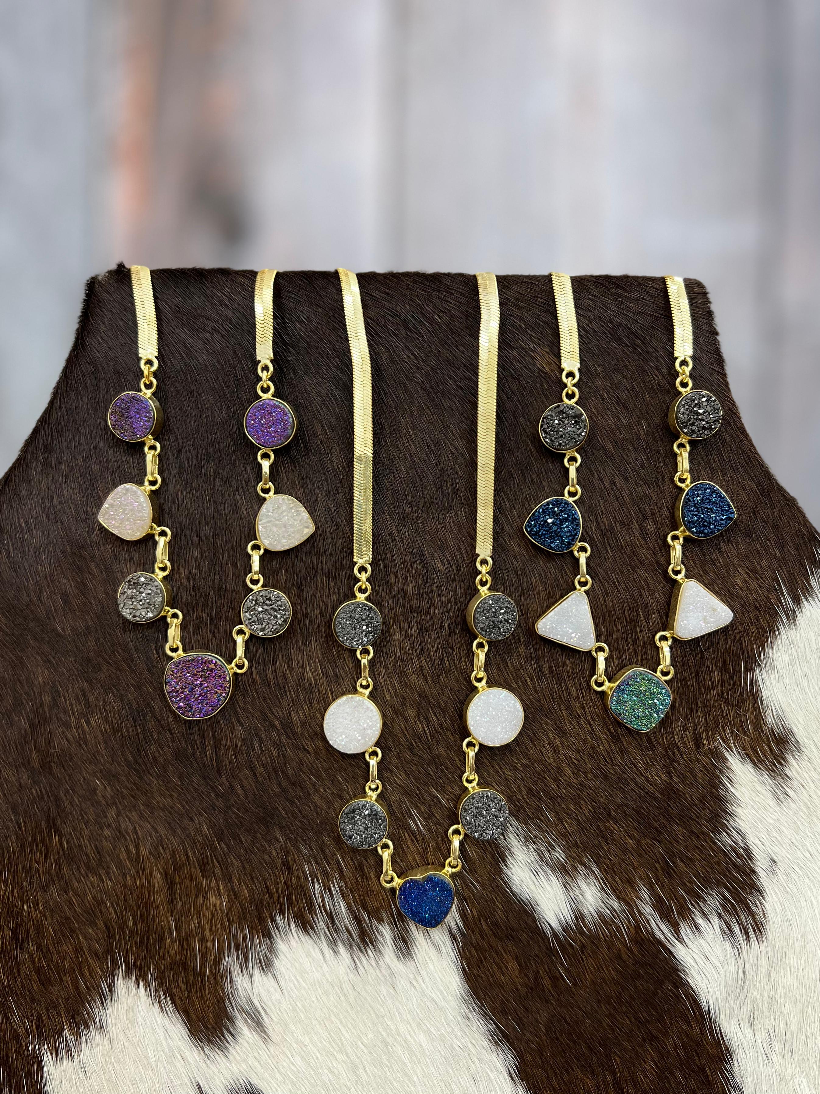 “The Boho Collection” Handmade Natural Druzy Herringbone Necklace