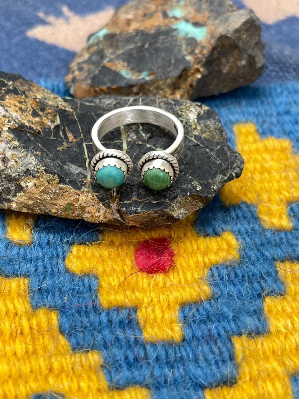 Handmade Sterling Silver Kingman Turquoise Adjustable Ring " Signed Nizhoni"