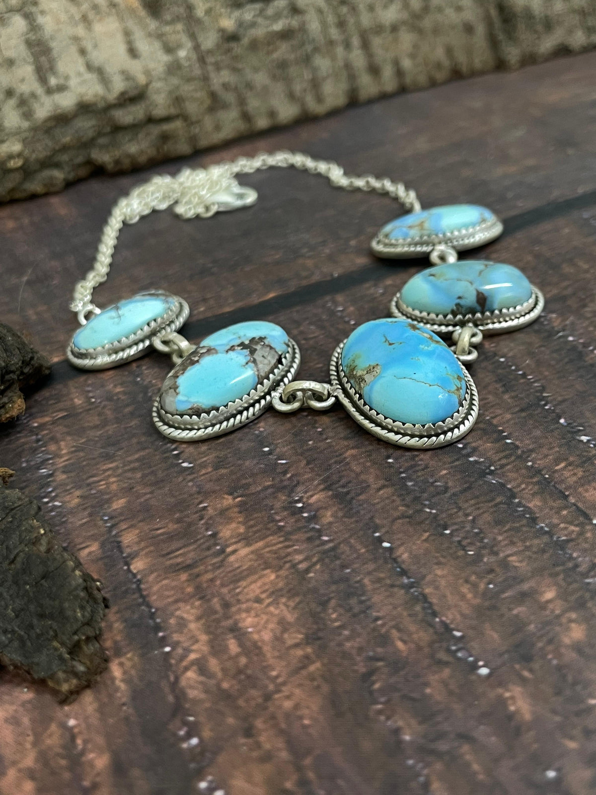Handmade Sterling Silver Golden Hills Turquoise Necklace with Signed Nizhoni