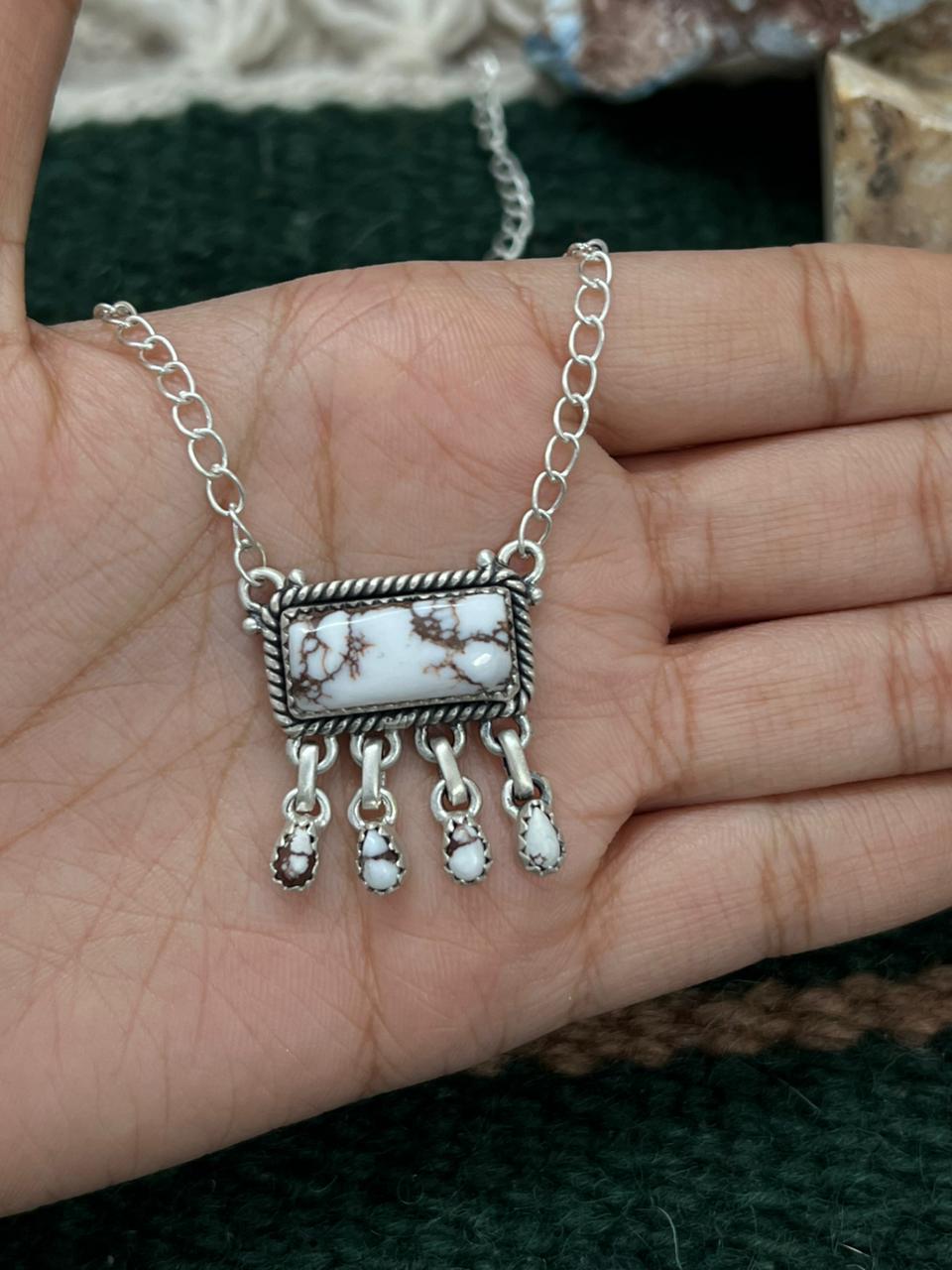 Handmade Sterling Silver Wild Horse Magnesite Necklace "Signed Nizhoni"
