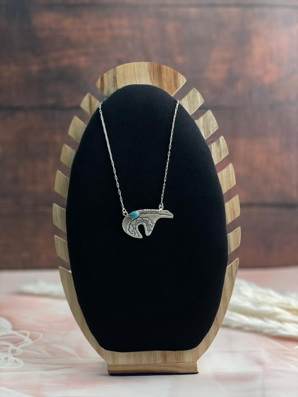 Handmade Sterling Silver Kingman Turquoise Necklace "Signed Nizhoni"