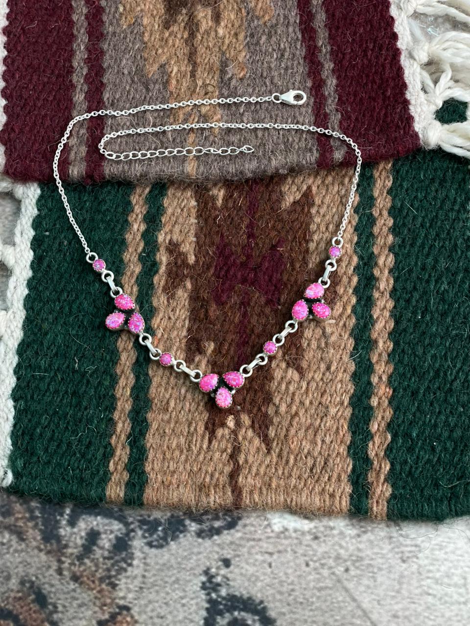 Handmade Sterling Silver Hot Pink Necklace "Signed Nizhoni"