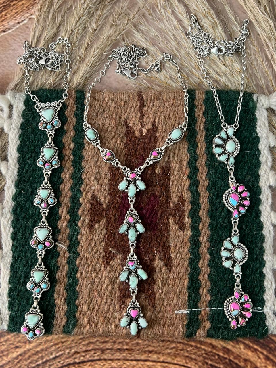 Handmade Sterling Silver Cotton Candy with Paloma Necklace "Signed Nizhoni"