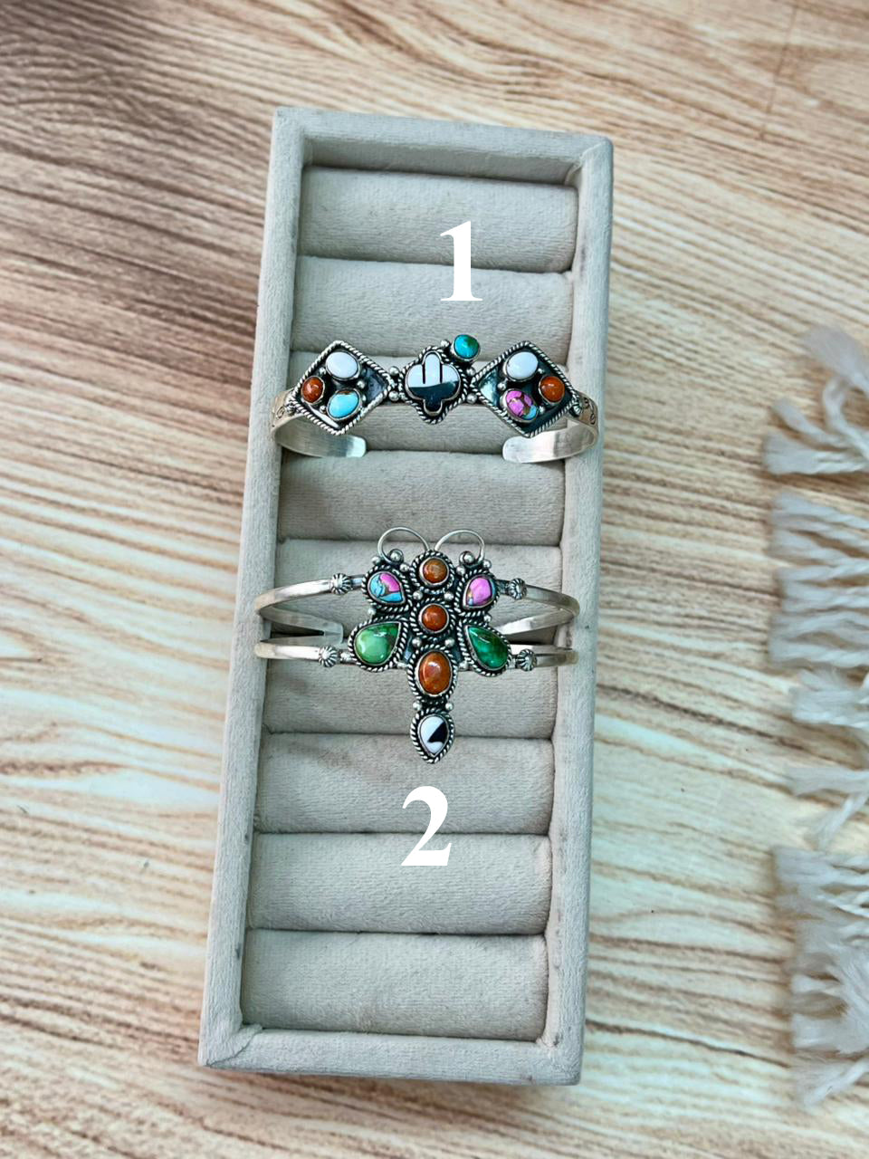Handmade Sterling Silver Spring Collection: Sonoran Mountain Turquoise with Orange Mojave, Cotton Candy and White Buffalo Cuff Bracelet "Signed Nizhoni"