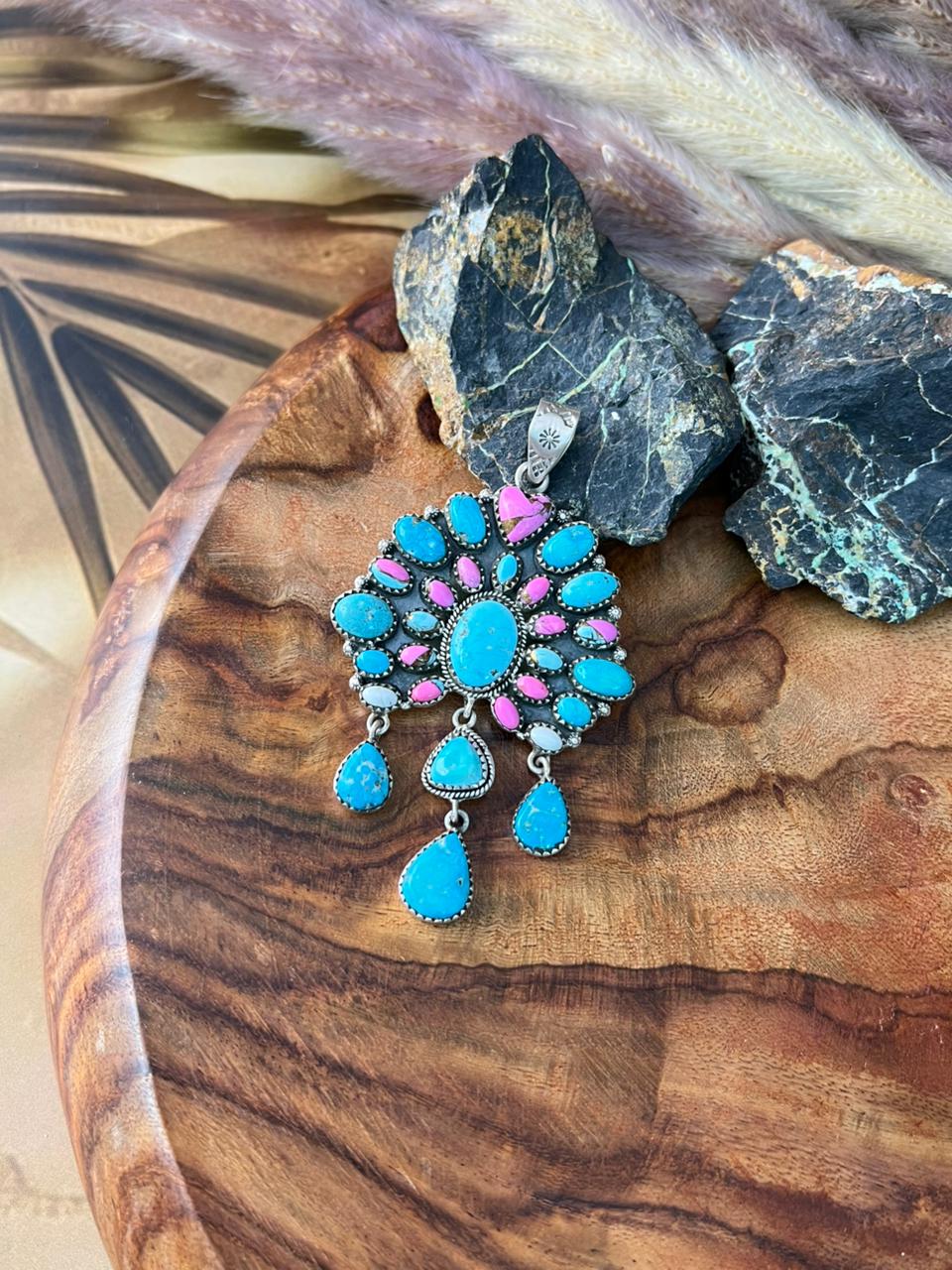 Handmade Sterling Silver Sierra Bella Turquoise with Cotton Candy Collection: Pendant "Signed Nizhoni"