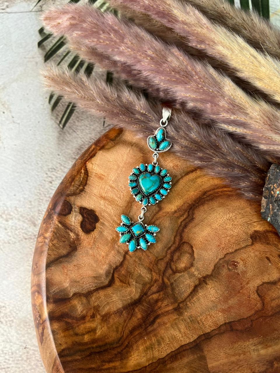 Handmade Sterling Silver Kingman Turquoise Heart Pendant "Signed Nizhoni"