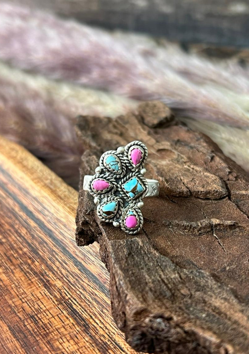 Handmade Sterling Silver Cotton Candy Adjustable Ring "Signed Nizhoni"