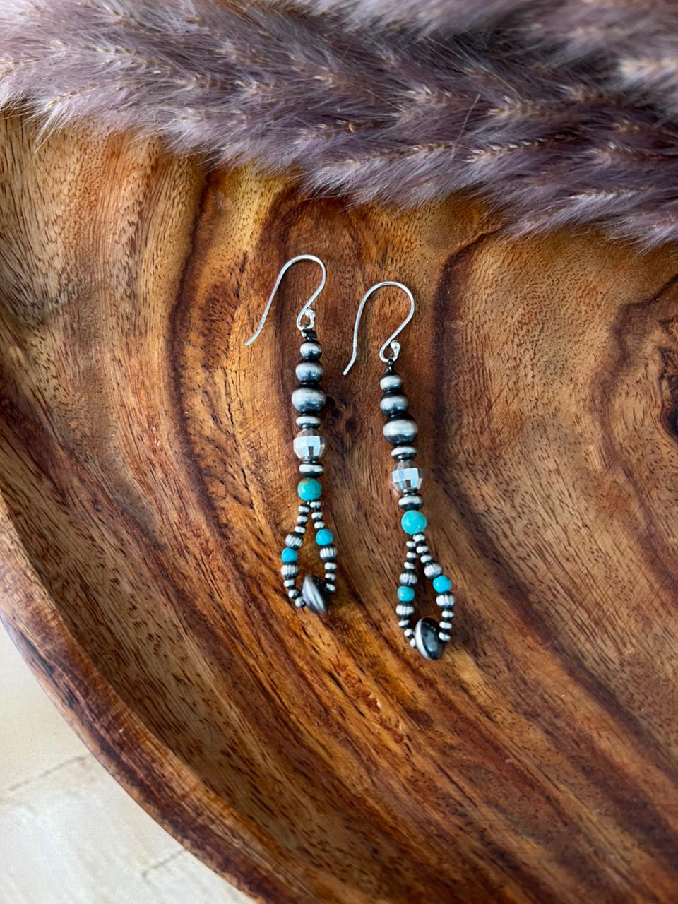 Handmade Sterling Silver Kingman Turquoise Hook Dangle Disco Beaded Earrings