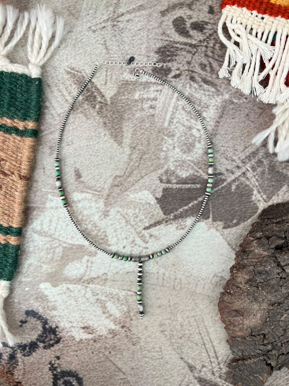 Handmade Sterling Silver Kingman Turquoise Beaded Necklace Signed Nizhoni