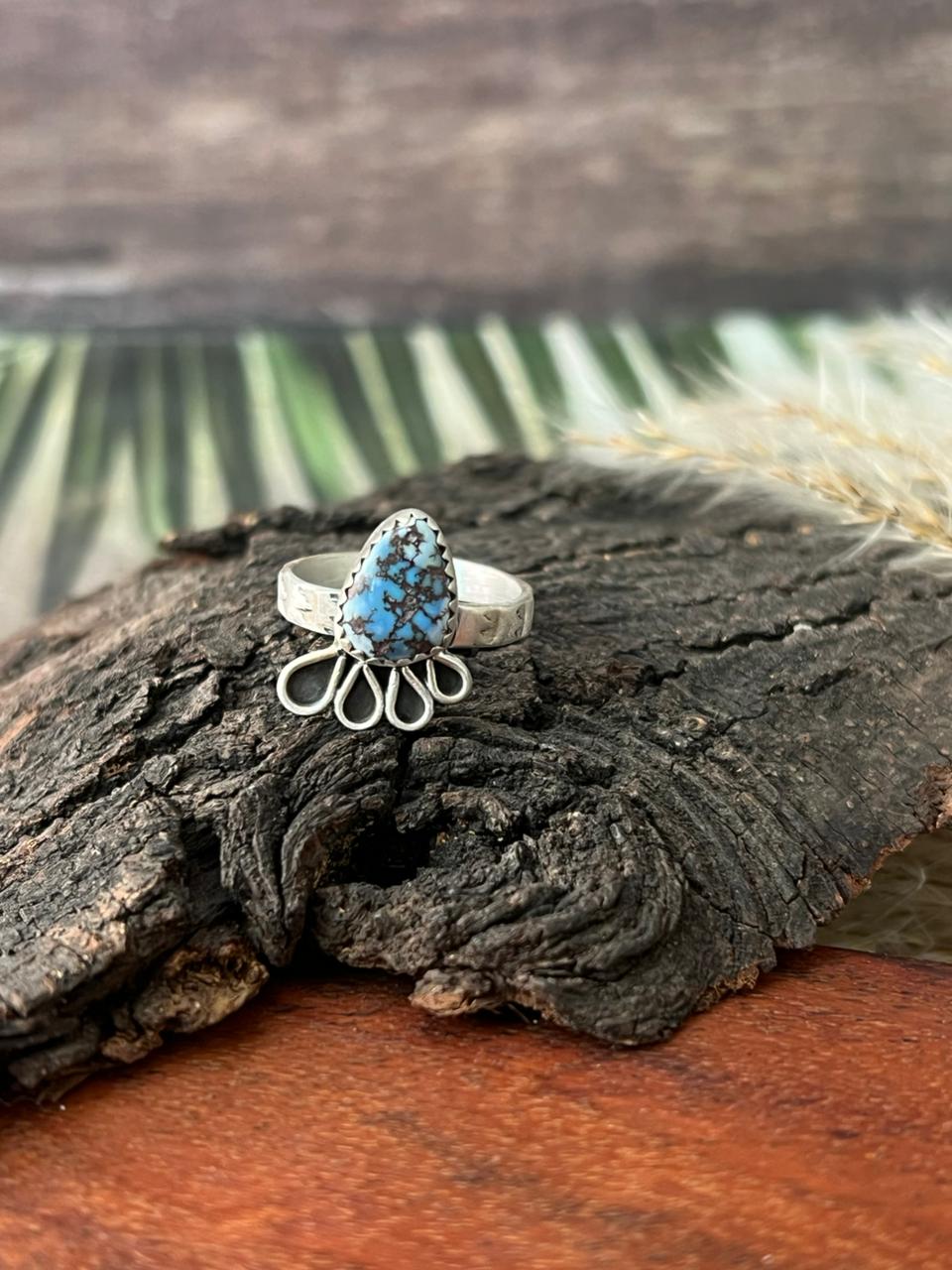 Handmade Sterling Silver Golden Hills Turquoise Adjustable Ring "Signed Nizhoni"