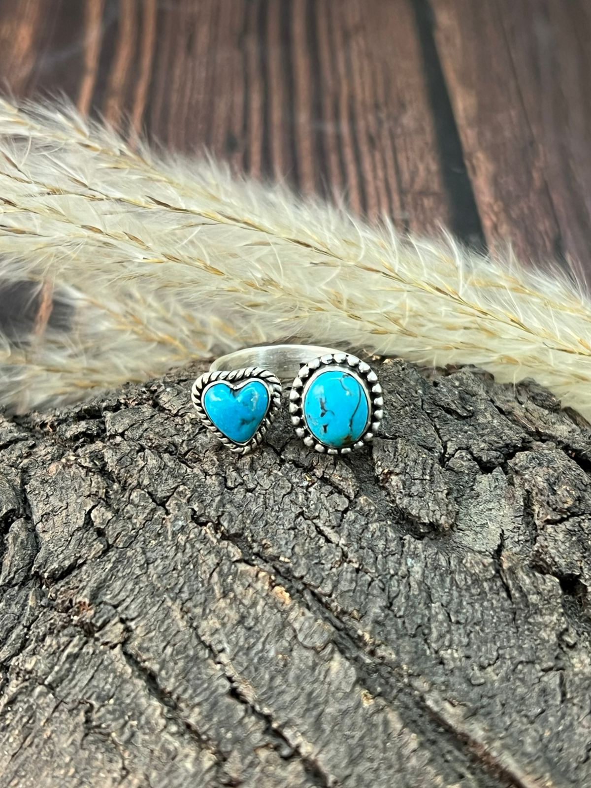 Handmade Sterling Silver Blue Kingman Turquoise Adjustable Ring "Signed Nizhoni"