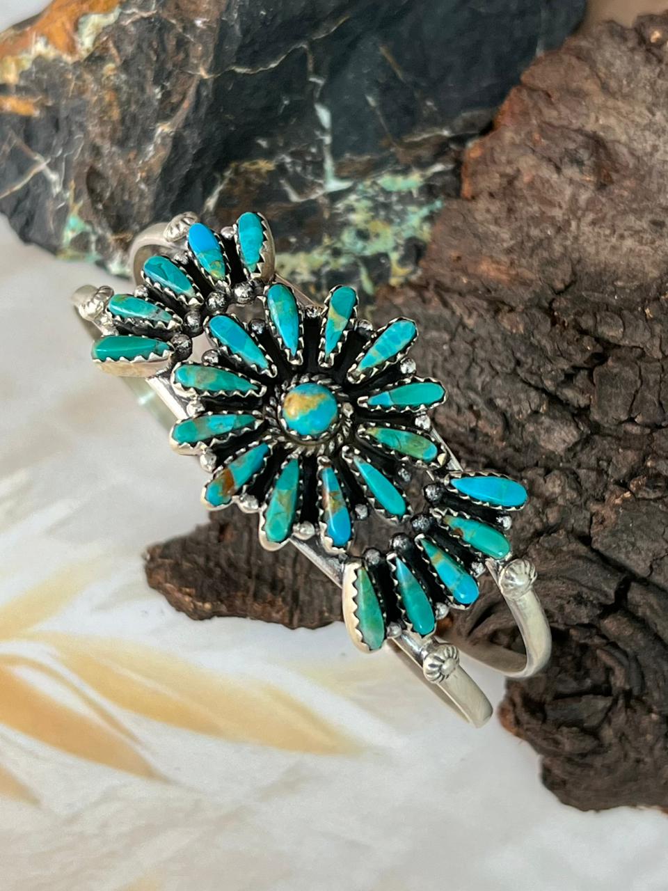 Handmade Sterling Silver Kingman Turquoise Cuff Bracelet "Signed Nizhoni"