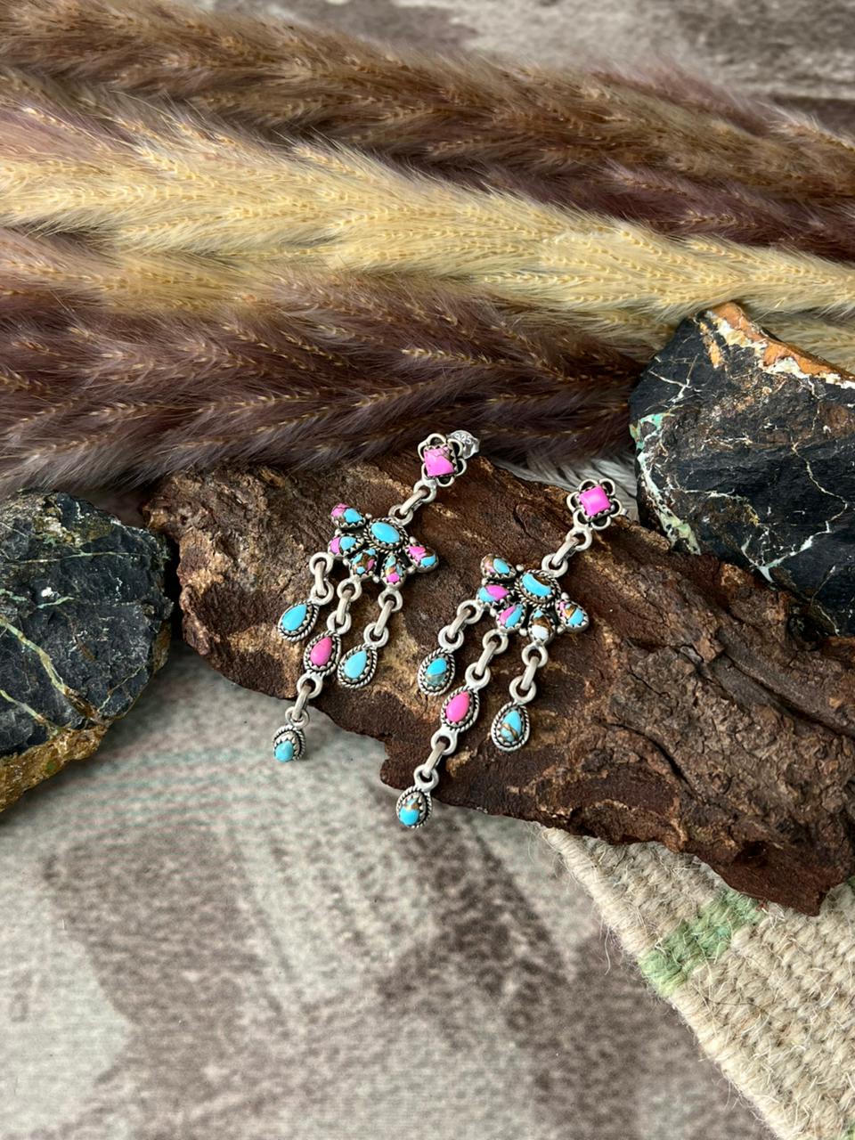Handmade Sterling Silver Cotton Candy Post Dangle Earrings "Signed Nizhoni"