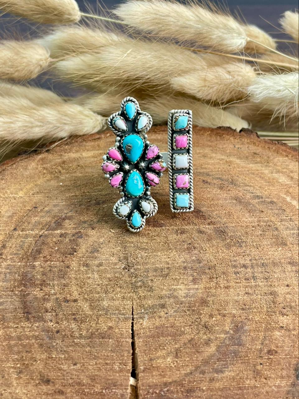 Handmade Sterling Silver Sierra Bella Turquoise with Cotton Candy Collection: Adjustable Ring "Signed Nizhoni" (4)