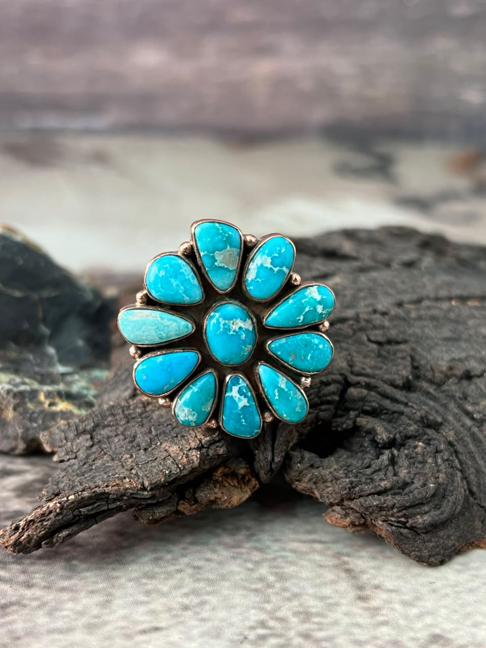 Handmade White Water Turquoise Copper Collection: Adjustable Ring Signed Nizhoni