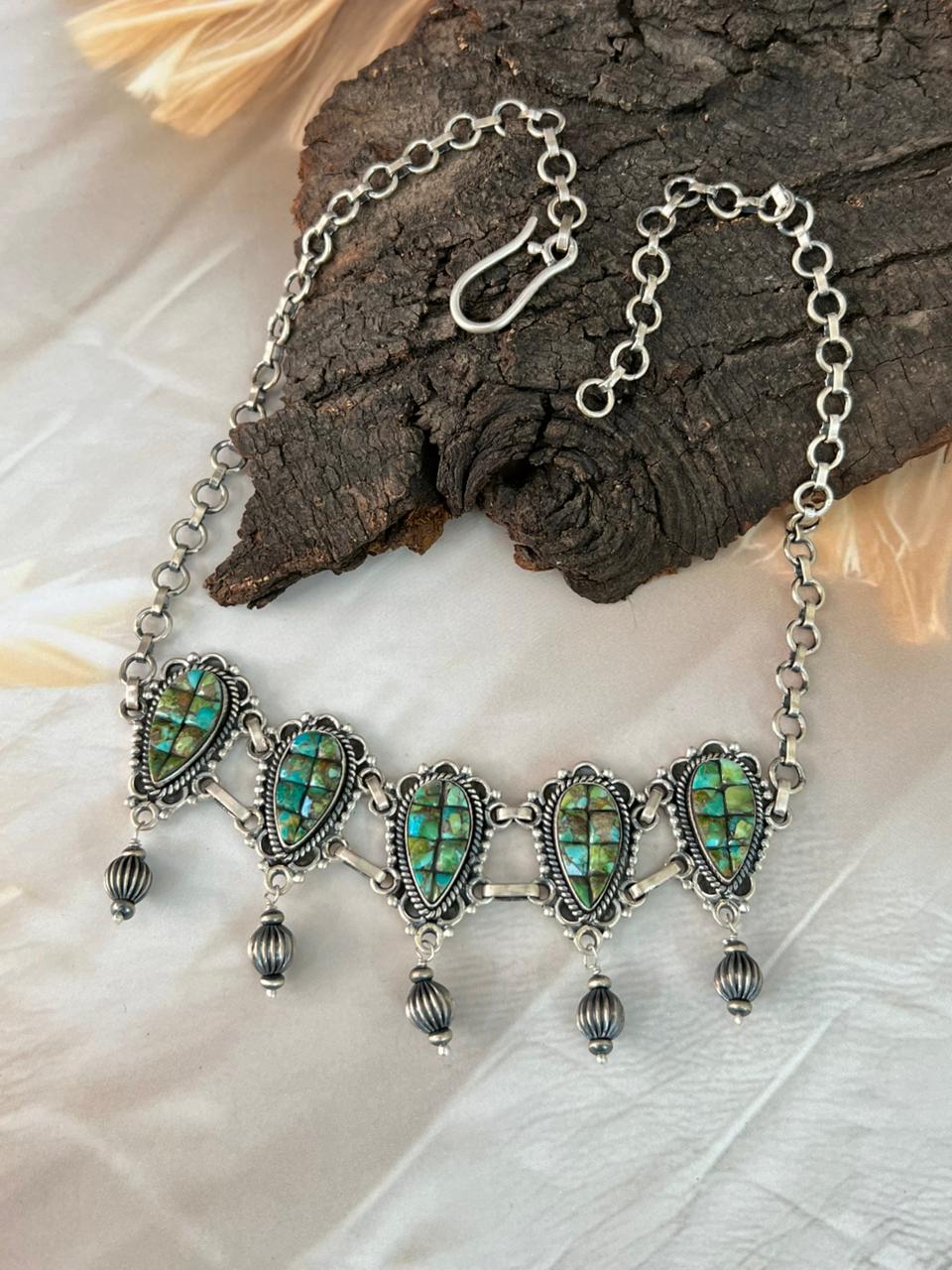 Handmade Sterling Silver Sonoran Cobble Collection: Sonoran Mountain Turquoise Choker Necklace "Signed Nizhoni"