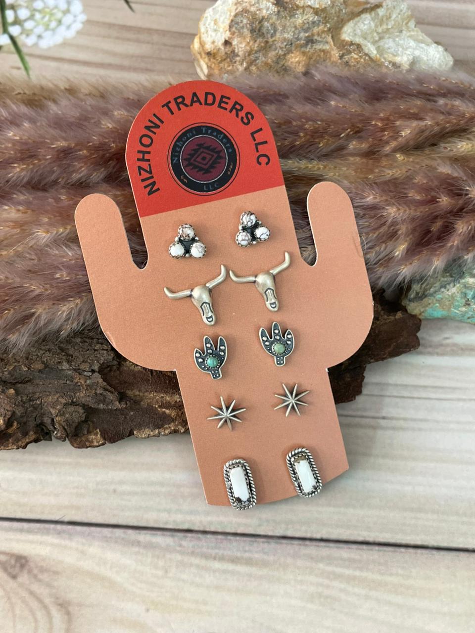 Handmade Sterling Silver Wildhorse Magnesite and Kingman Turquoise Post Studs Cards