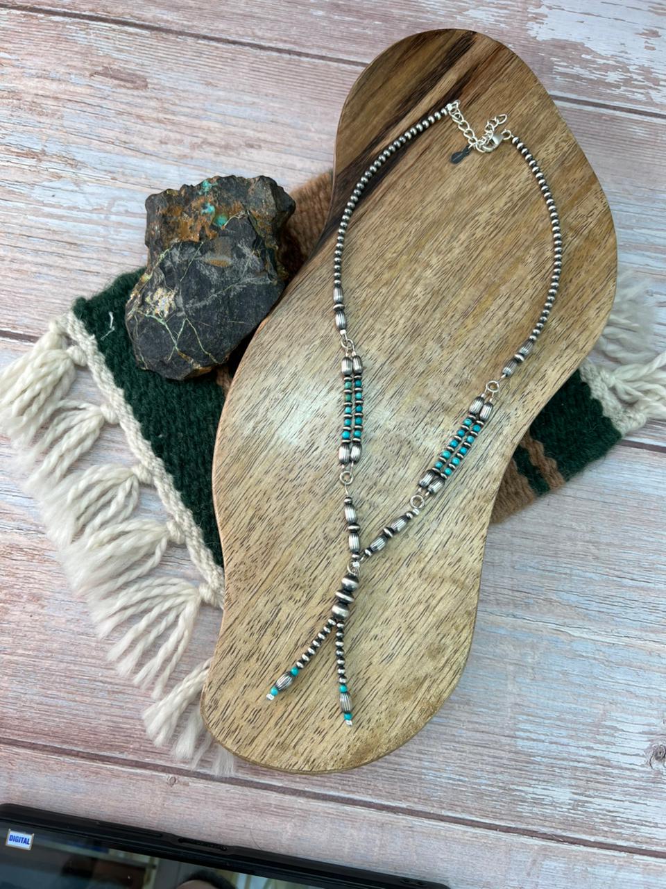 Handmade Sterling Silver Kingman Turquoise Beaded Necklace "Signed Nizhoni"