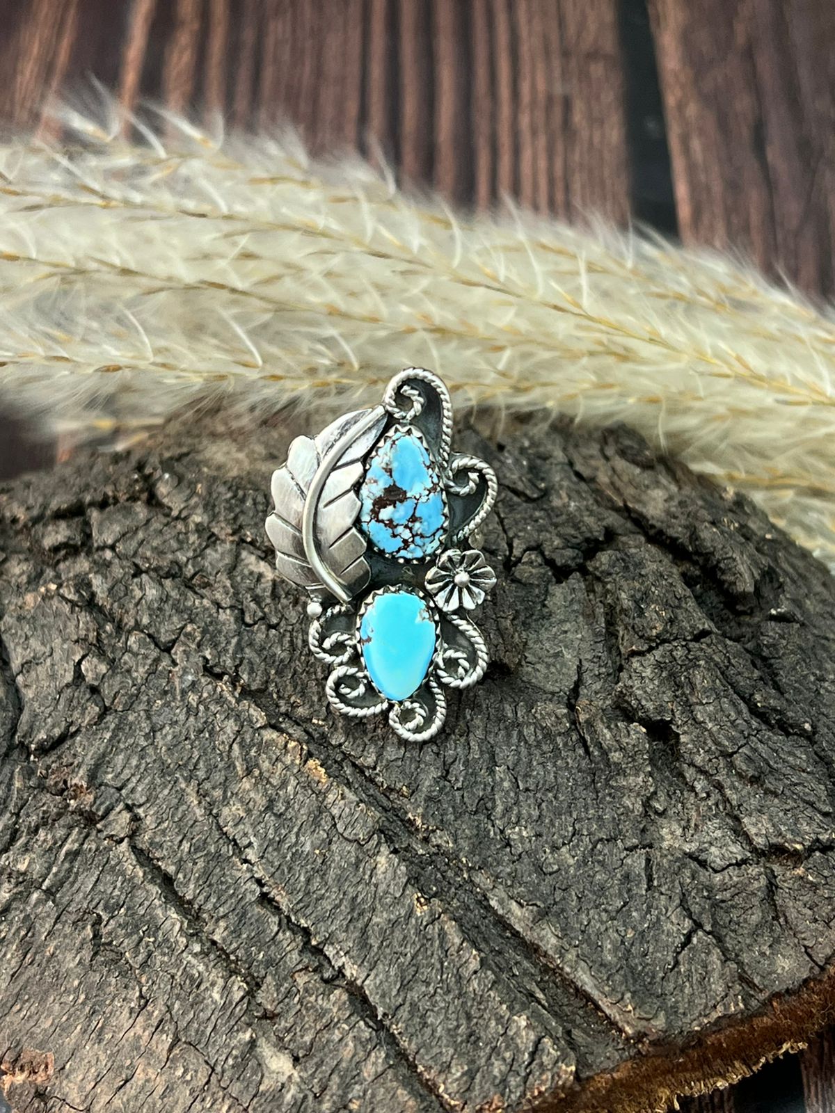 Handmade Sterling Silver Golden Hills Turquoise Adjustable Ring "Signed Nizhoni"