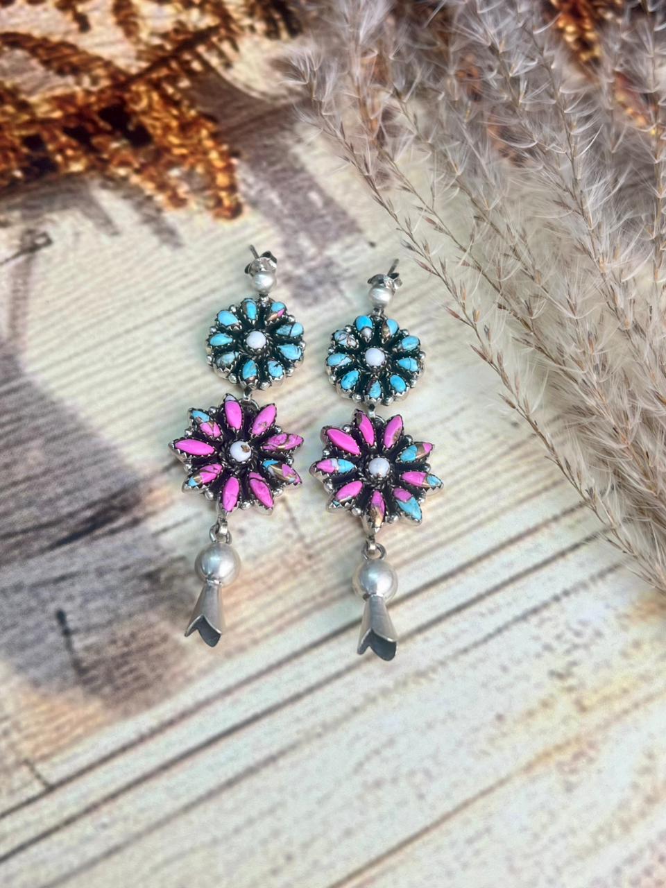 Handmade Sterling Silver Cotton Candy Post Dangle Earrings "Signed Nizhoni"