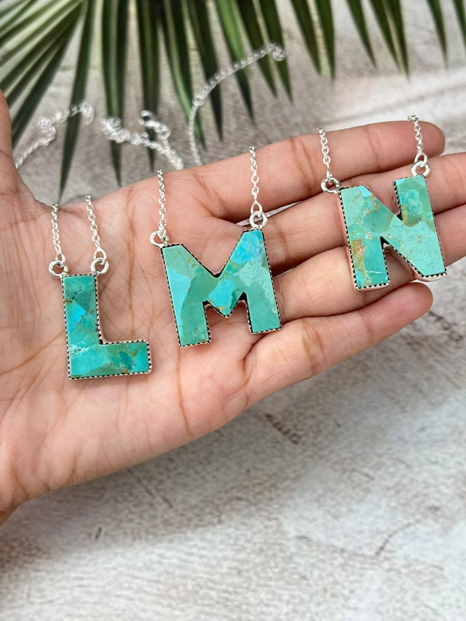 Handmade Sterling Silver Kingman Turquoise Multiple Letters Necklace with Signed Nizhoni