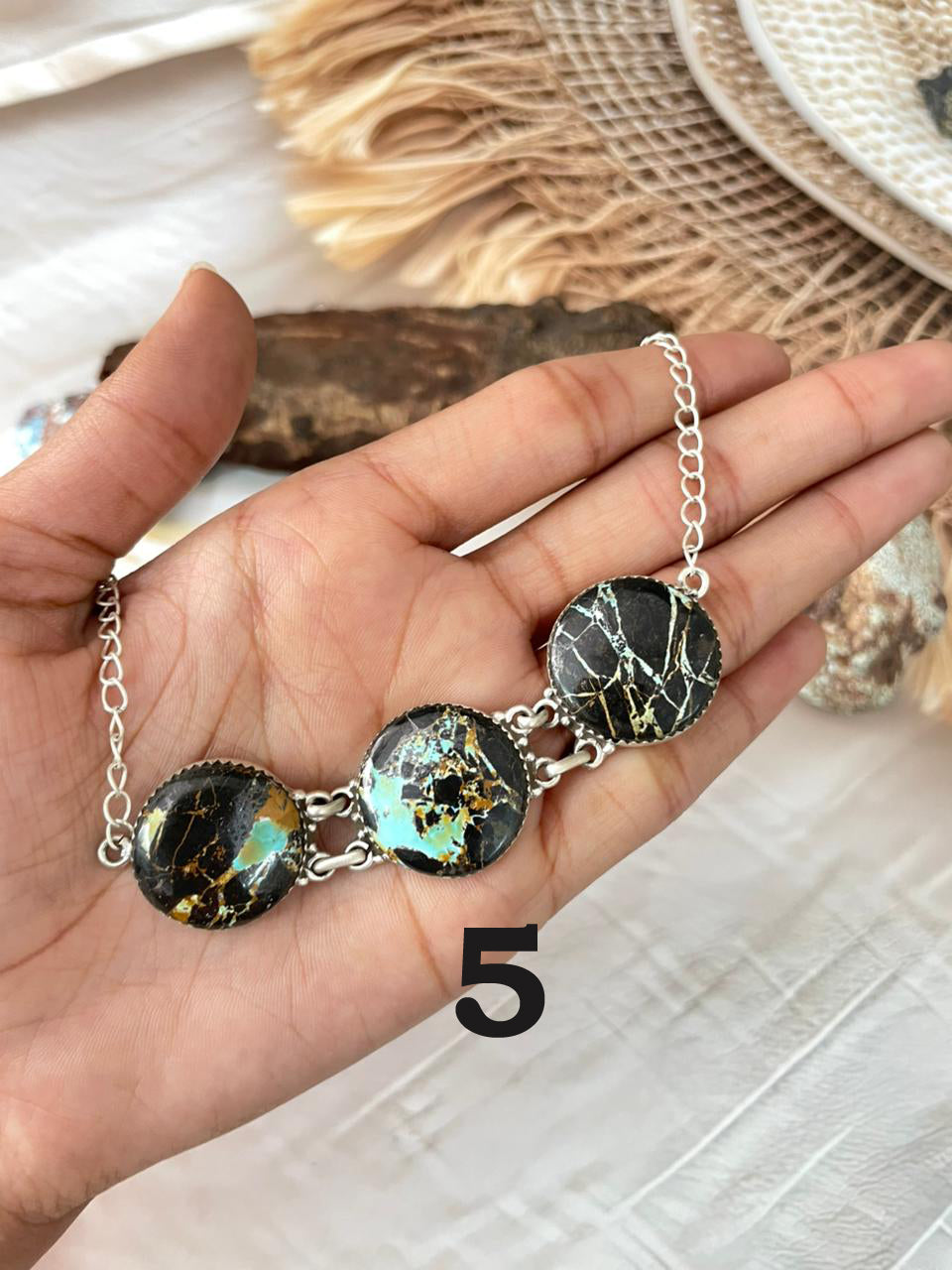 Handmade Sterling Silver Blackjack Turquoise Necklace "Signed Nizhoni"